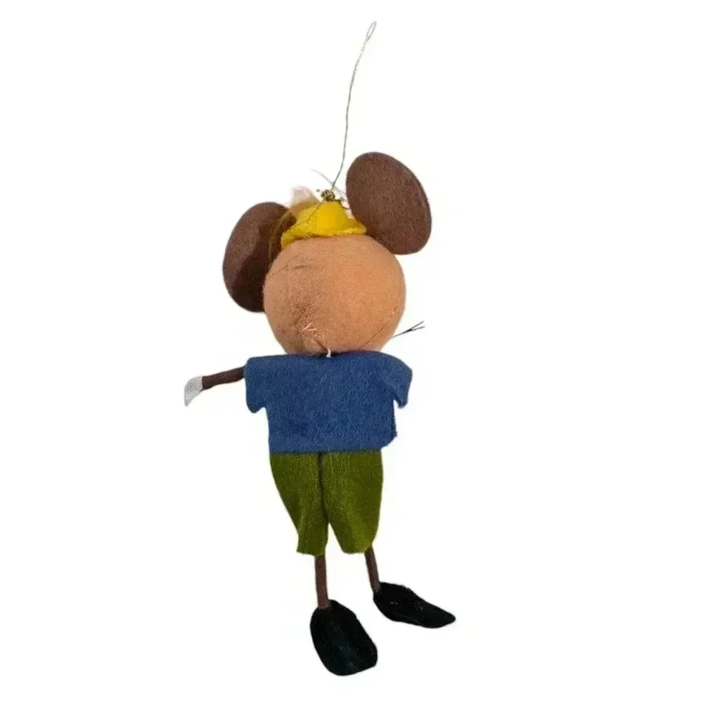 Vintage MCM Christmas Felt Big Ear Mouse Ornament Schoolboy with Book Pixie